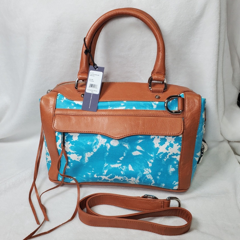 Rebecca MInkoff Tie Dye Teal/Tan Western Artsy Leather Satchel MAB Mini Bombe